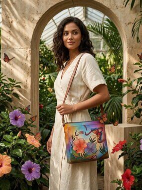 Anuschka Ombre Hibiscus Butterfly Bloom Crossbody Organizer 8371